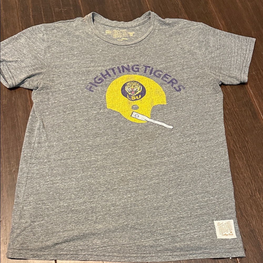 Original Retro Brand Gray 'Fighting Tigers' T-Shirt with Yellow Helmet